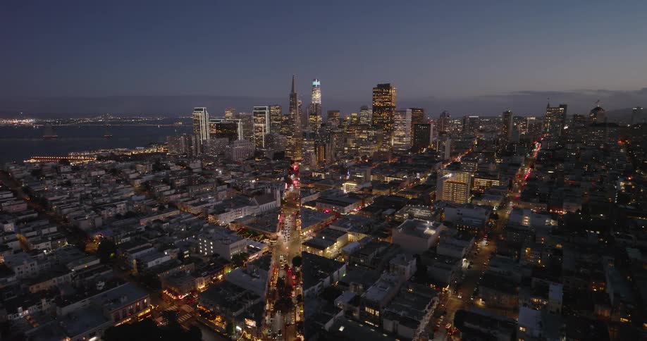 Aerial view of night lights in the city