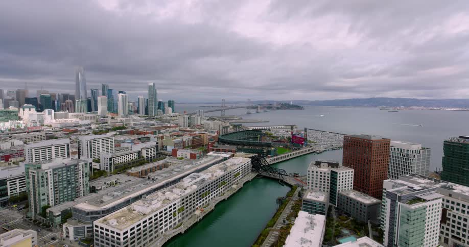 Panorama of a seaside metropolis on a cloudy day