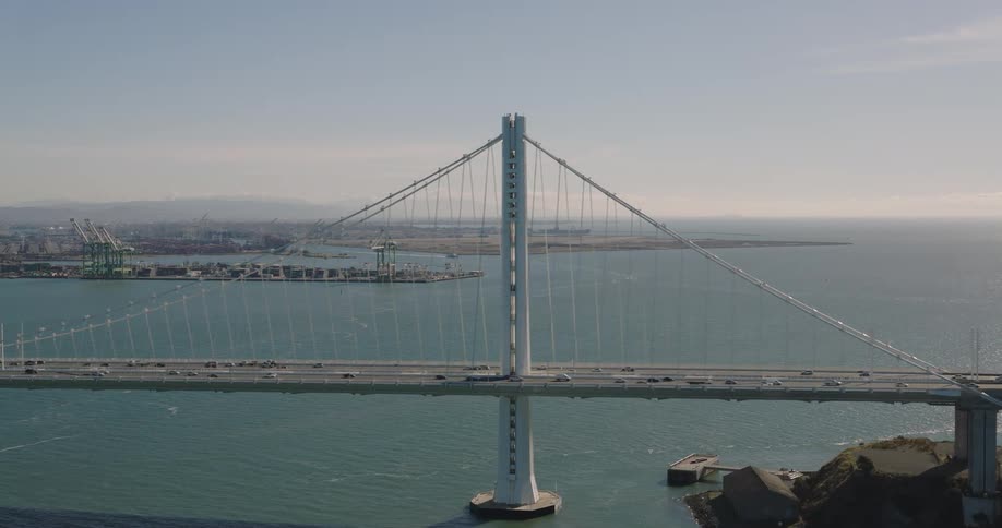 Aerial view of cars crossing oakland bay bridge