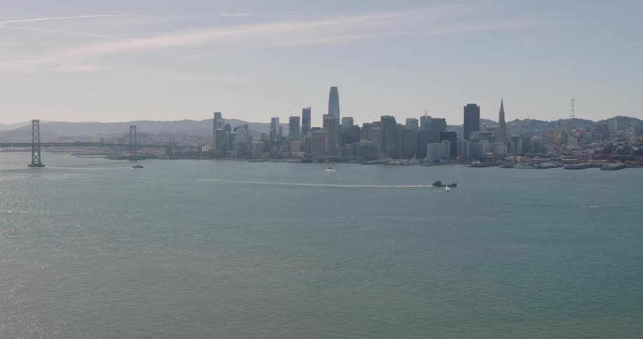 Panorama of a metropolis with the sea in front during a morning