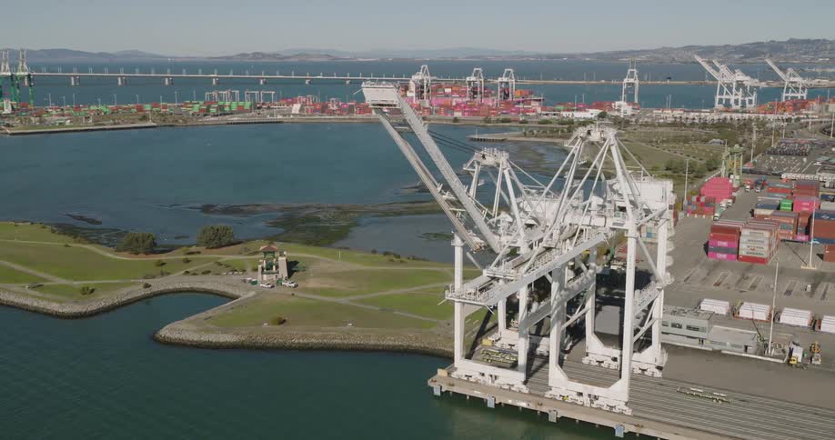 Aerial of the port with scaffolding on the platform