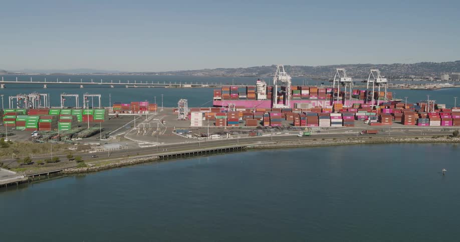 Aeria view of a container yard at the port