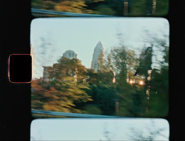 Skyscrapers in the city skyline caught on vintage film