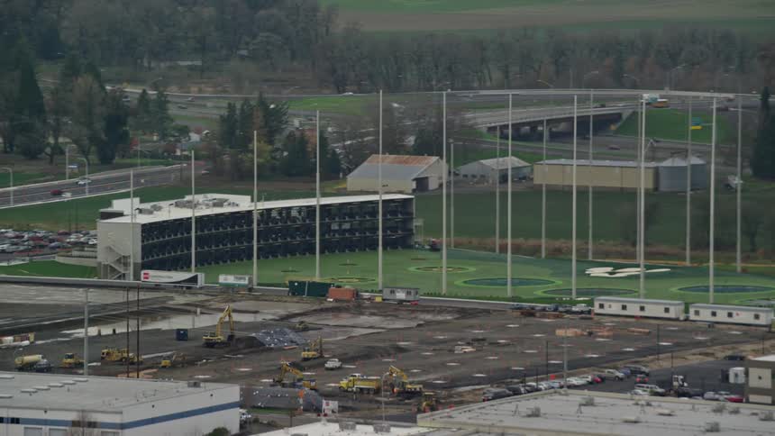 Aerial view of golf practice facilities