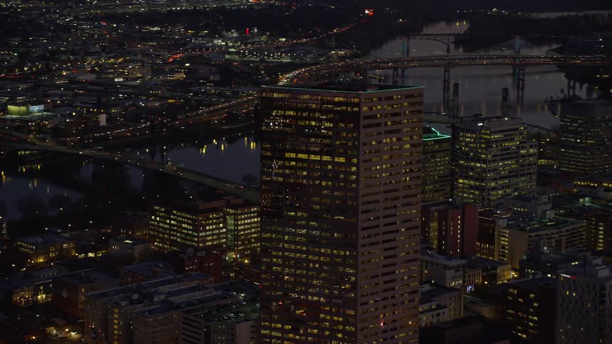 Aerial view of night lights in the city