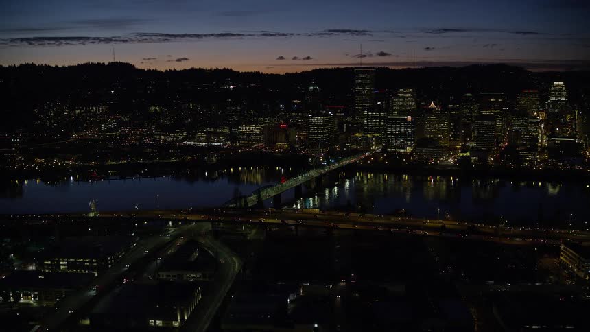 Skyline of an urban city illuminated at night