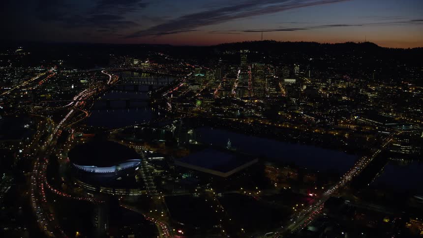 Aerial panorama of a metropolis at night