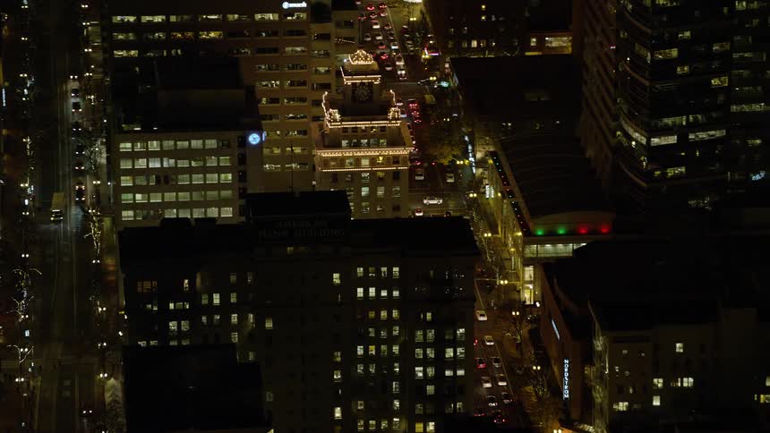 Aerial panorama of a metropolis with skyscrapers at night