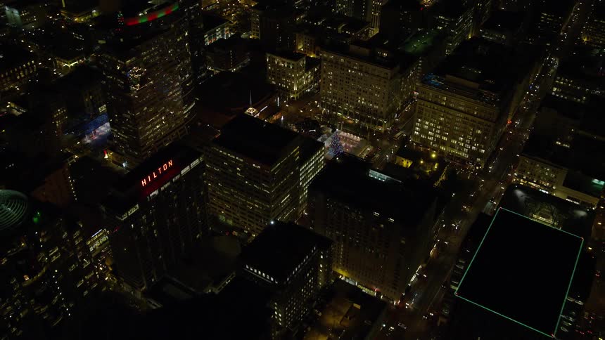 Aerial view of night lights in the city