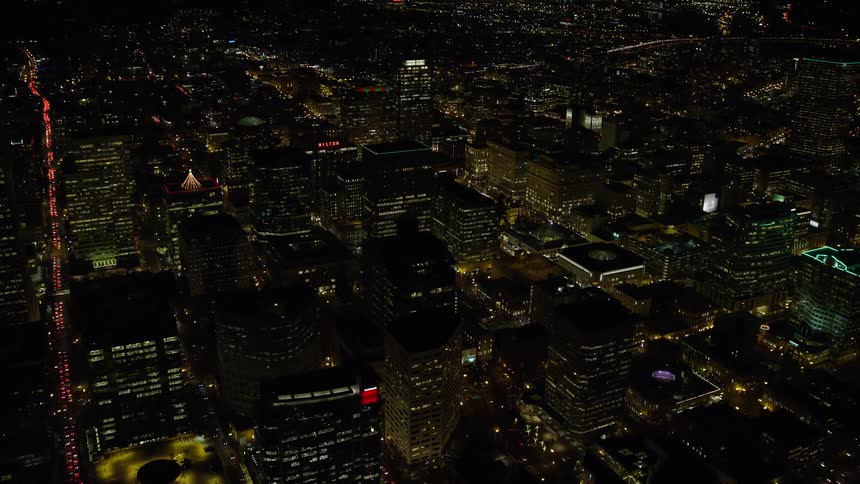 The city is brightly lit at night