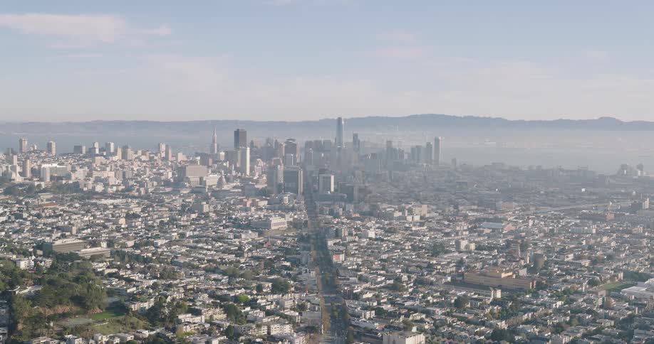 City skyline on a slightly foggy day