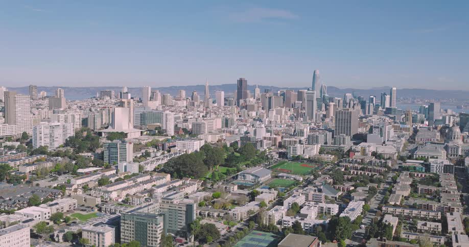 A city view with lots of high rise buildings and skyscrapers