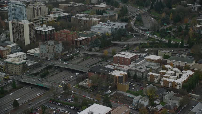Aerial view of a highway on the city