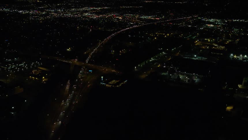Aerial view of night lights in the city