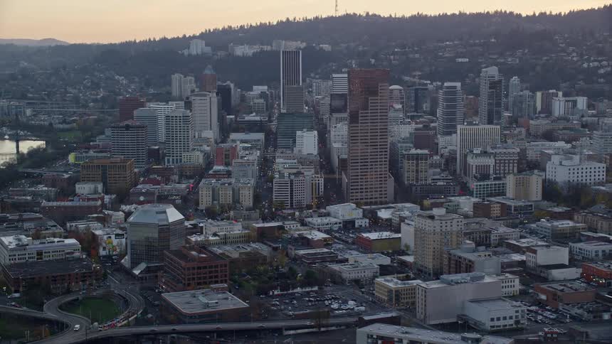 Aerial view of a city at evening
