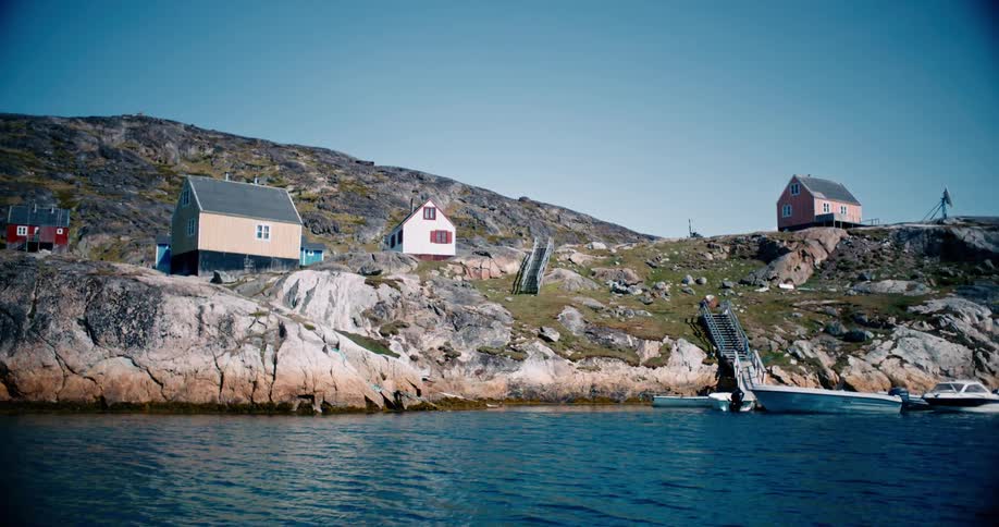 View of small and colorful houses on the coast facing the sea