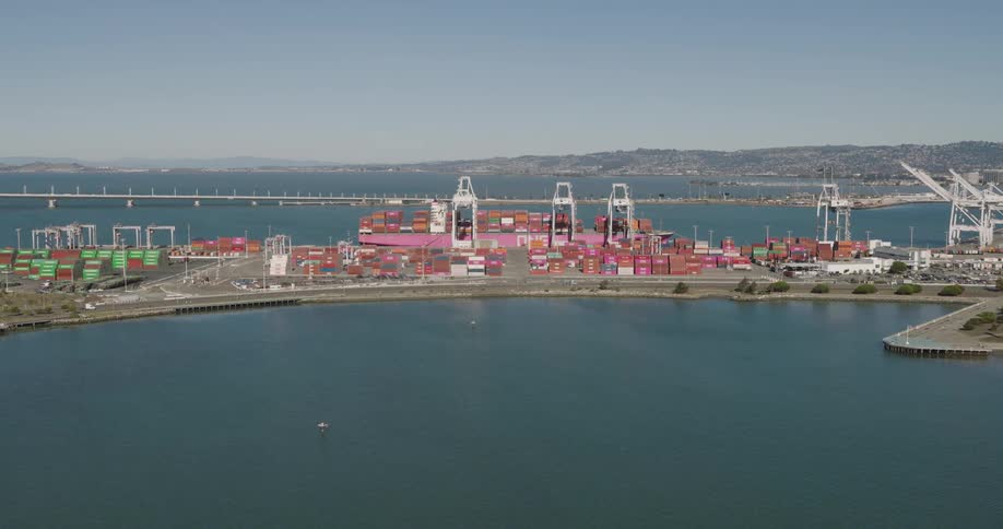 Aerial of a cargo distribution center in an urban city