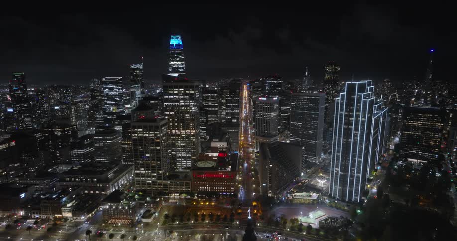 Aerial view of illuminated downtown san francisco at night