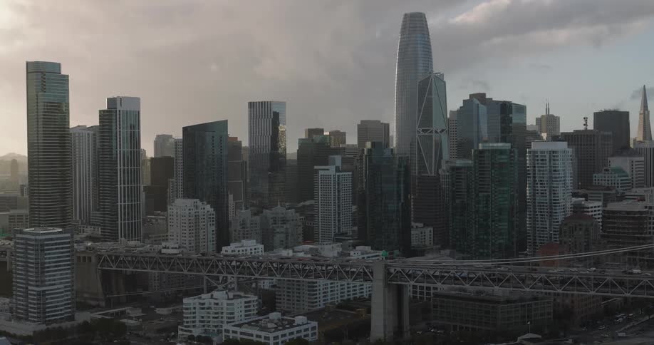 Aerial view of the san francisco skyline at evening