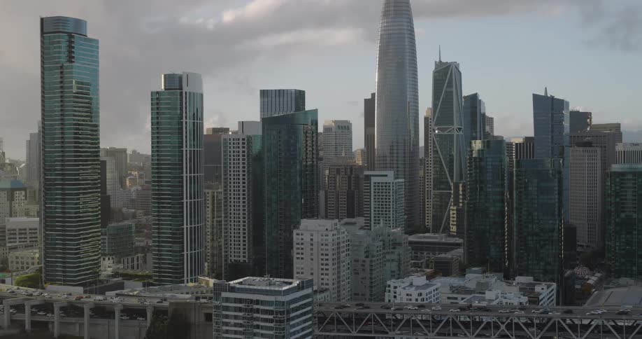 Aerial view of the san francisco city skyline at evening