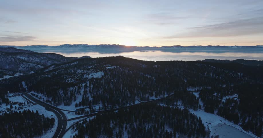 An aerial clip of an ice woods in winter