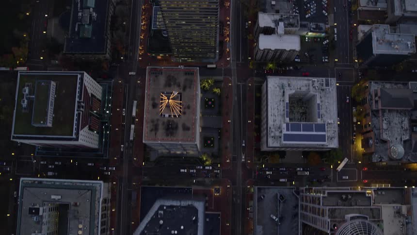 Aerial view of the city streets at night