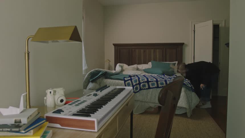 A young woman wakes up late for work