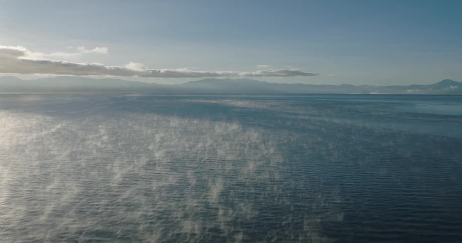 Aerial view of fog or mist over the ocean