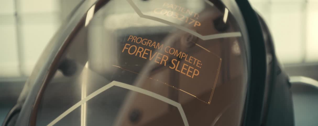 Closeup of a capsule with a digital screen displaying text