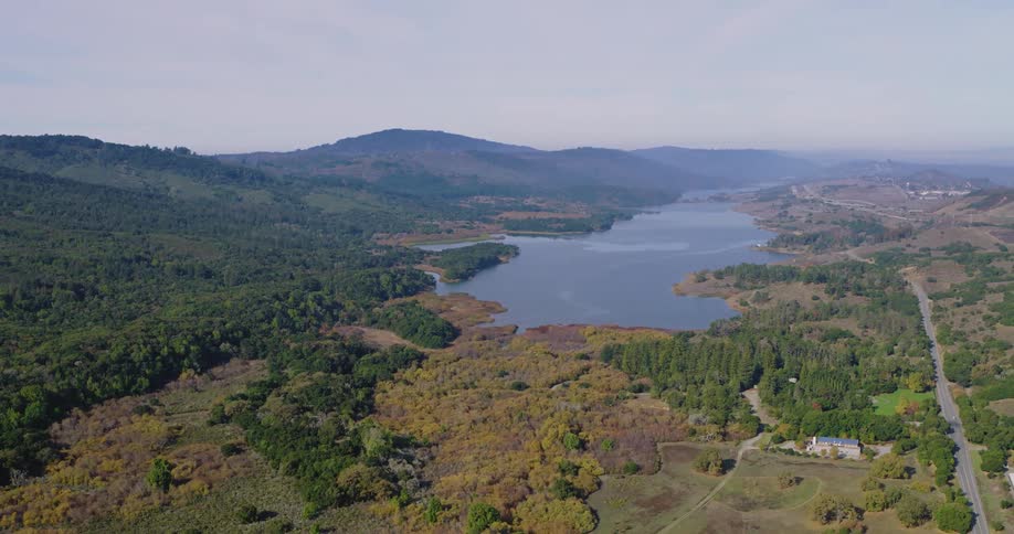 Aerial view of a lake in the countryside
