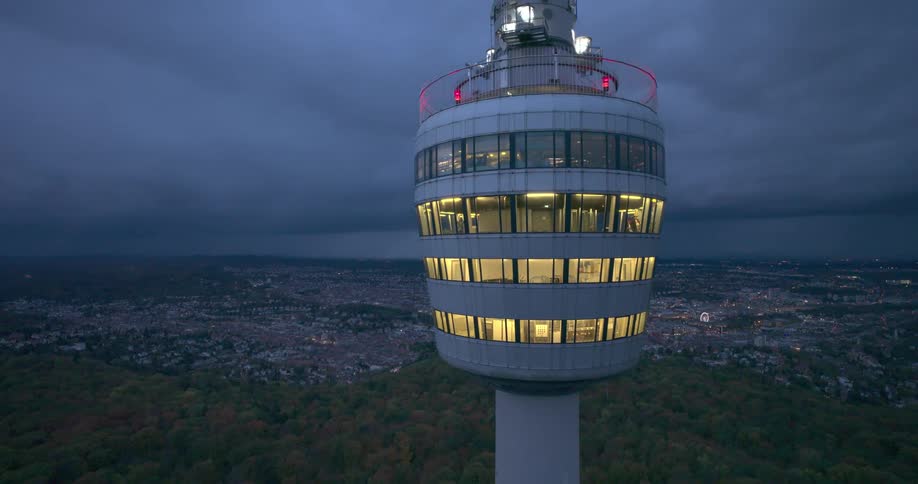 Aerial view of the fernsehturm stuttgart tv tower