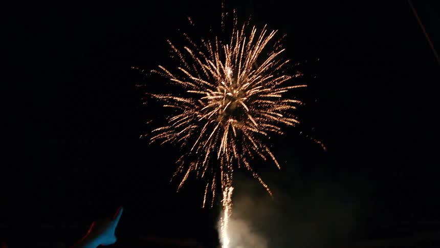 Family enjoy a fireworks show in the city