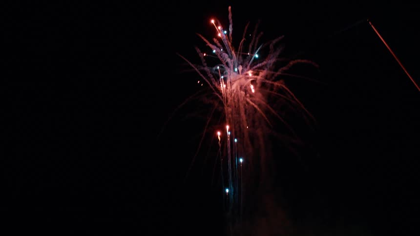 A family watch the fireworks at night