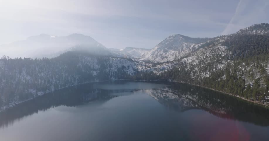 The lake is reflecting the mountains around it