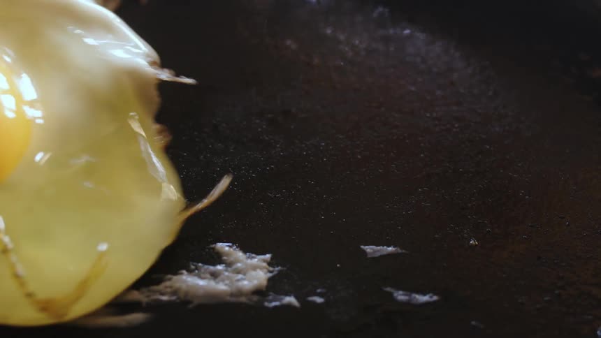 A chicken egg frying on a pan