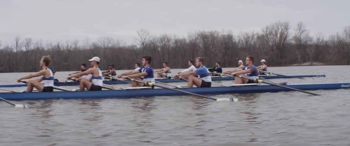 Rowing teams getting ready for a race