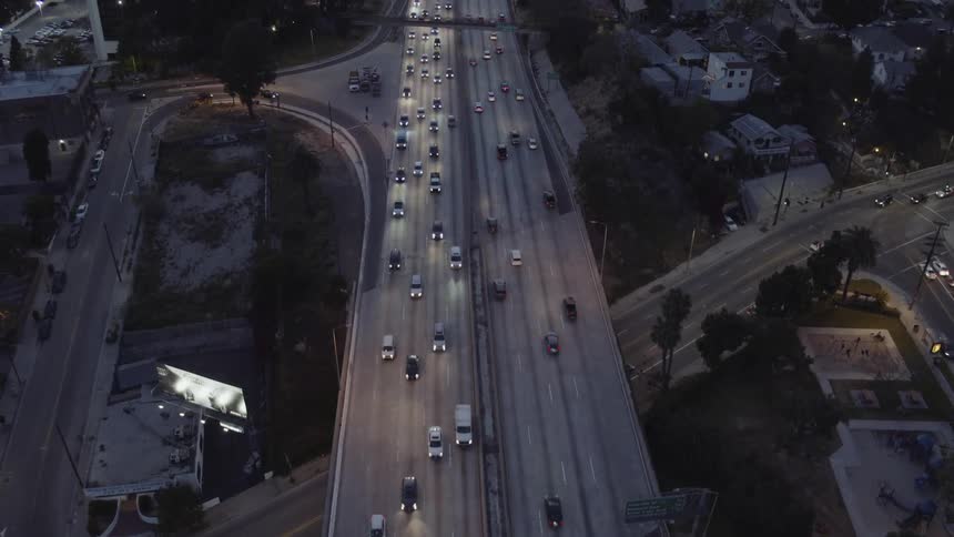 Aerial view of traffic on a large city highway