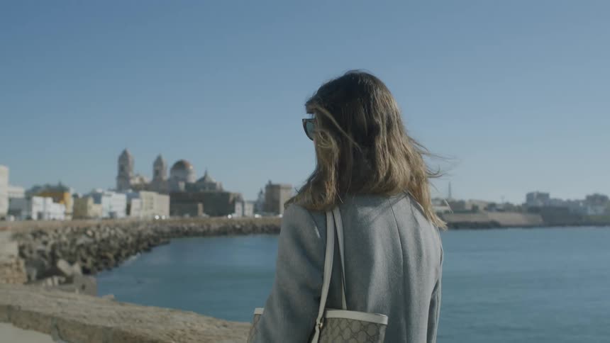 A woman is touring the city