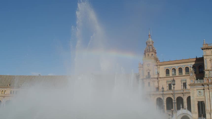 Fountain in the spanish square in park maria luisa in seville