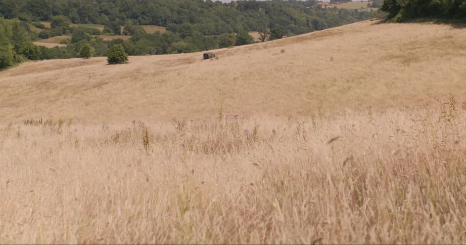 Small truck drives through the countryside