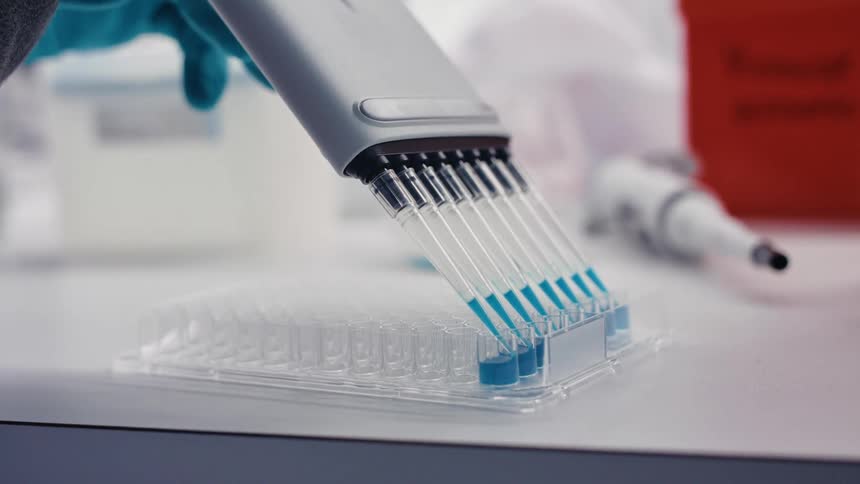 Close up of a device used by a technician to make samples on a laboratory