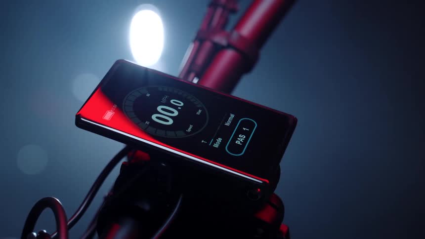 A screen of a device that is attached to a handlebar