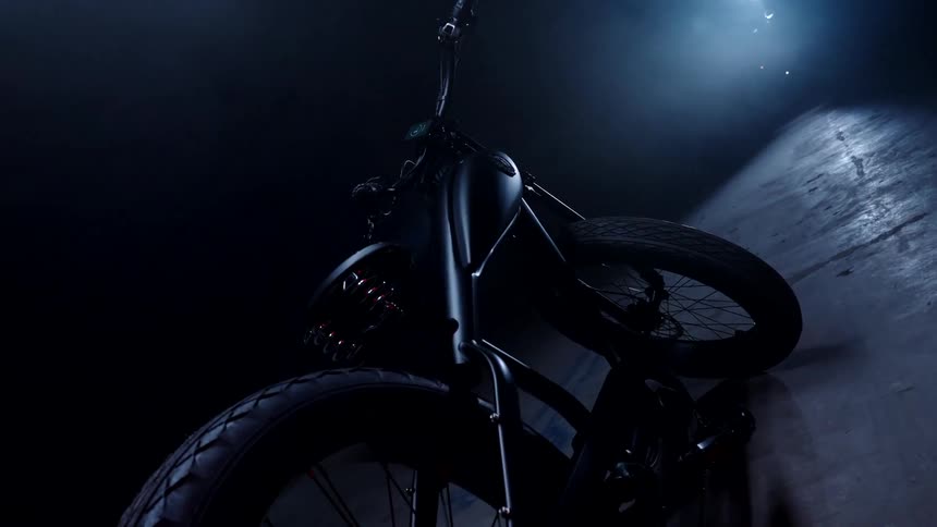 Motorcycle inside a dimly lit room