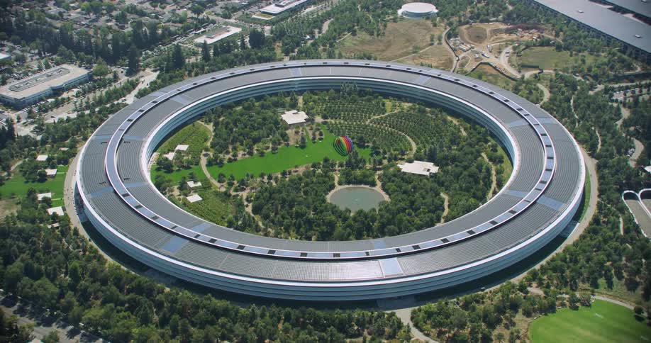 Aerial view of the apple park visitor center in cupertino california