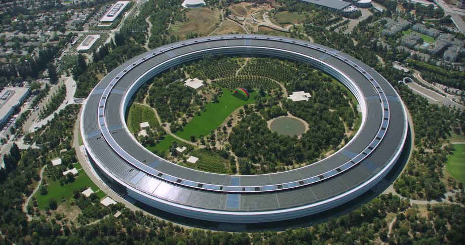 Helicopter aerial of Apple Park in Cupertino, California
