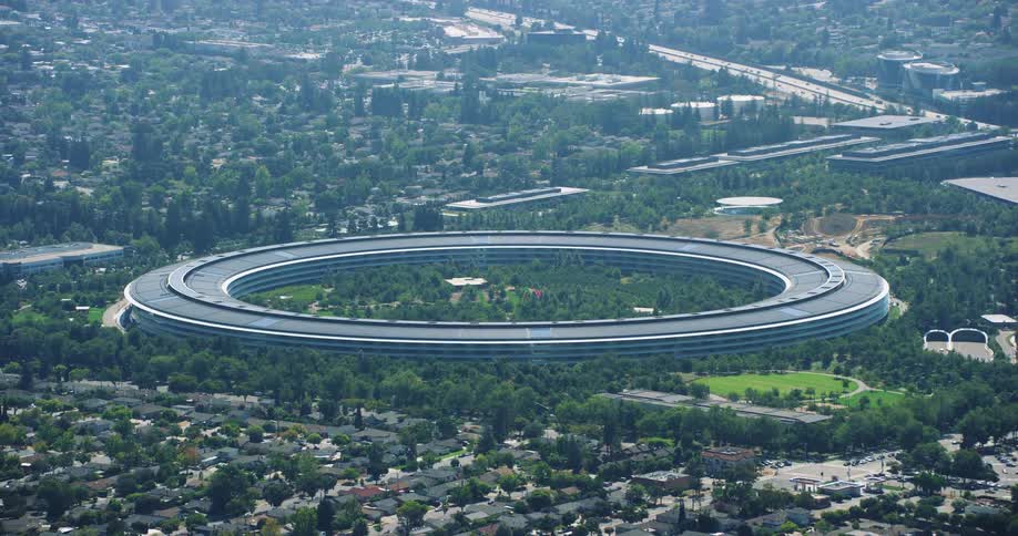 Aerial view of the apple park visitor center in cupertino california