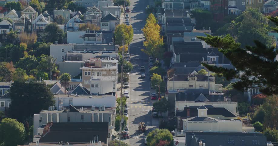 Vehicles driving on a residential area in the city