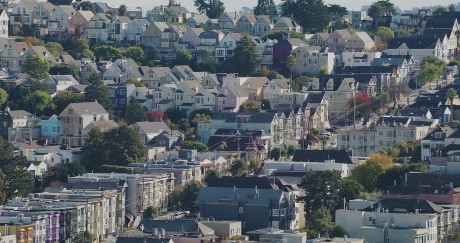 Aerial of a residential neighborhood during the day