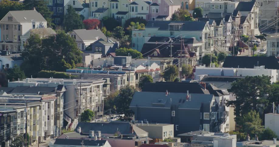 Aerial of a suburban residential neighborhood during the day