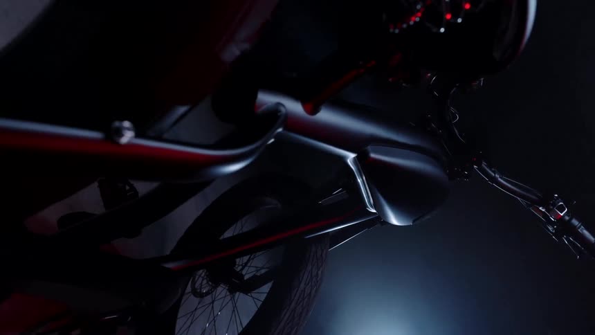 A motorcycle is parked in the garage